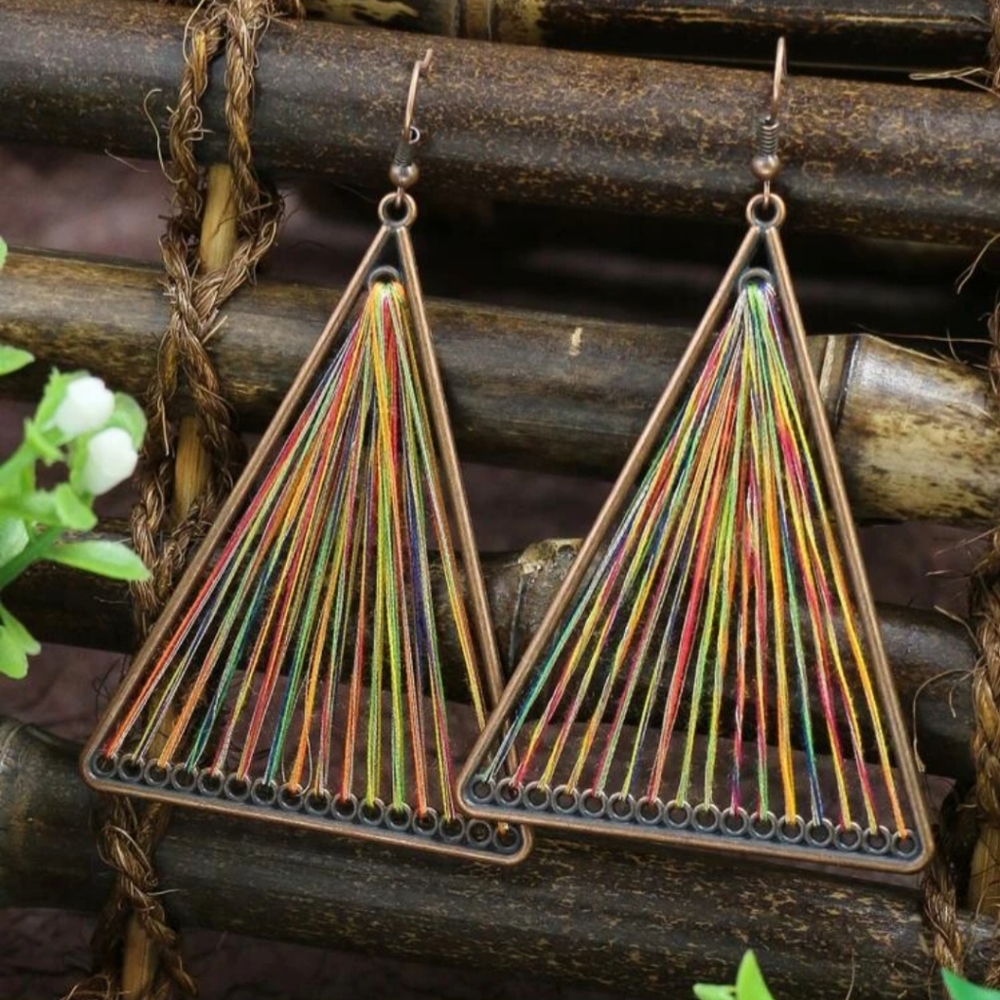 Triangle Multicolored Threaded Earrings